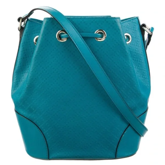 *BUY NOW* Item. Gucci Bright Turquoise Diamante Leather Bucket Bag Gold Hardware - Picture 5 of 11